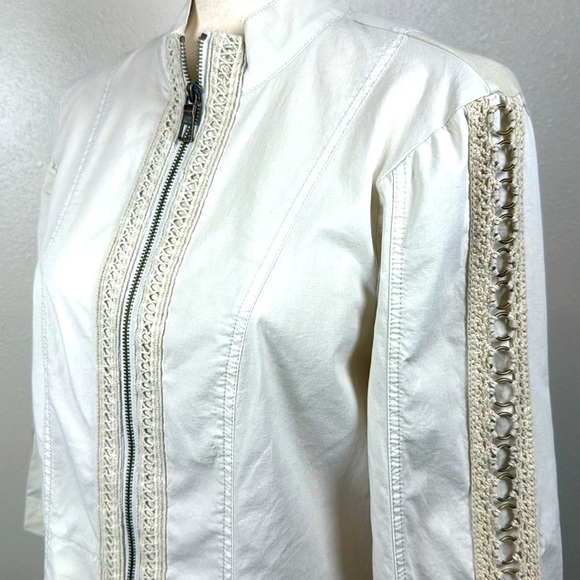 XCVI Wearables Zip Front Jacket Size L 3/4 Sleeve Stretch Crochet Lagenlook READ - Picture 1 of 17